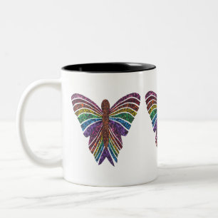 Caneca De Café Em Dois Tons Borboleta Arco-Íris - Mug De 2 Toneladas (11Oz)