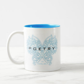 Caneca De Café Em Dois Tons Borboleta azul da poesia - eu sou indelével