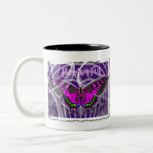 Caneca De Café Em Dois Tons Borboleta Colorida com Redemoinhos