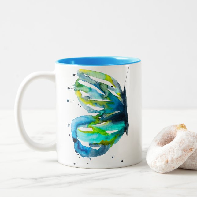 Caneca De Café Em Dois Tons Borboleta-de-água-azul (Com Donut)