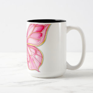 Caneca De Café Em Dois Tons Borboleta de Aquarela rosa e Dourada