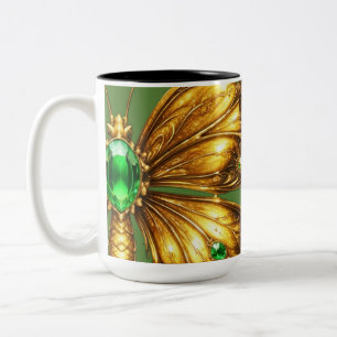 Caneca De Café Em Dois Tons Borboleta de Cristal Esmeralda Dourada
