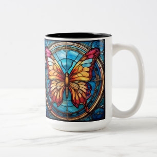 Caneca De Café Em Dois Tons Borboleta de Vidro Manchado para Destros