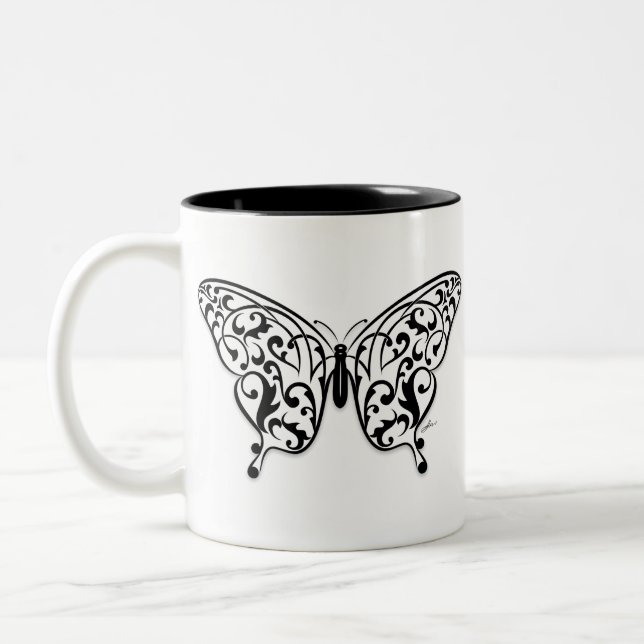 Caneca De Café Em Dois Tons Borboleta_Design (Esquerda)