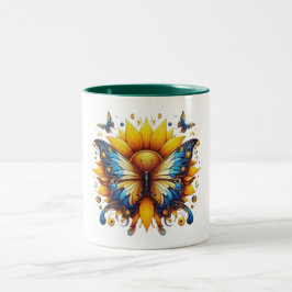 Caneca De Café Em Dois Tons borboleta do brilho solar