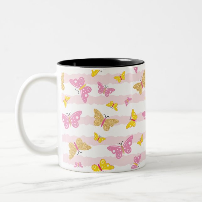 Caneca De Café Em Dois Tons Borboleta Dourada e rosa (Esquerda)
