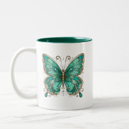 Caneca De Café Em Dois Tons Borboleta Elegante Turquesa