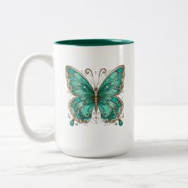 Caneca De Café Em Dois Tons Borboleta Elegante Turquesa Grande