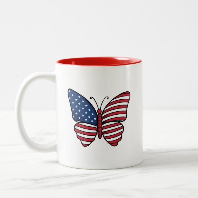 Caneca De Café Em Dois Tons Borboleta EUA Flag Sublimation-62614 (Esquerda)