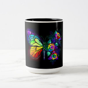 Caneca De Café Em Dois Tons Borboleta-flor-arco-íris