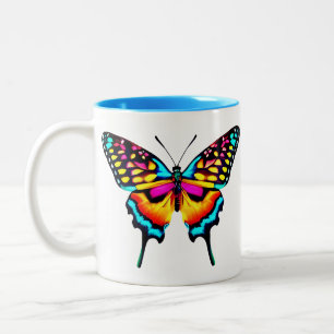 Caneca De Café Em Dois Tons Borboleta Grande Colorida