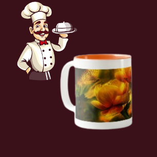 Caneca De Café Em Dois Tons Borboleta Laranja e Flor no Moderno da Árvore
