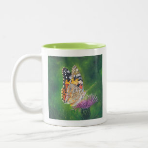 Caneca De Café Em Dois Tons Borboleta na Flor Mug