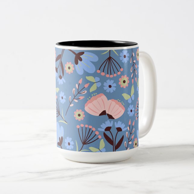 Caneca De Café Em Dois Tons Borboleta Pastel e Floral lindas (Frente Esquerda)