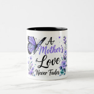 Caneca De Café Em Dois Tons Borboleta Roxa Amor de Mãe Nunca Desvanece