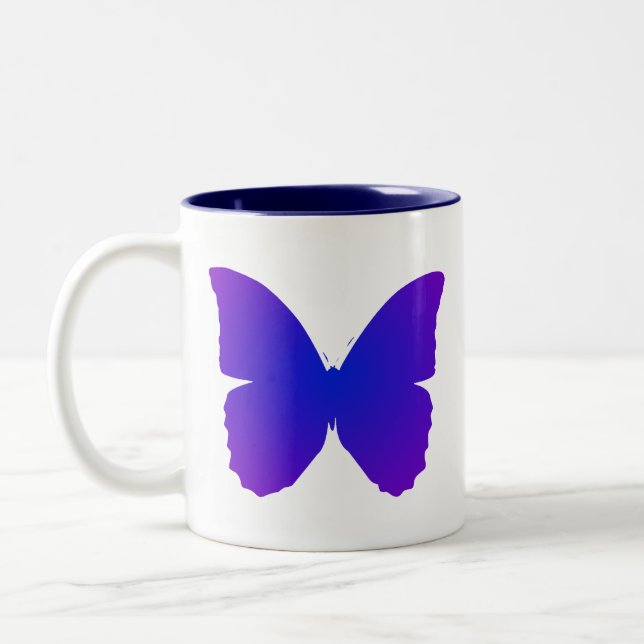 Caneca De Café Em Dois Tons Borboleta Roxa e Azul (Esquerda)