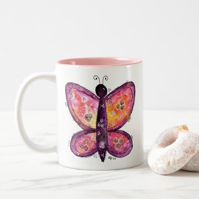 Caneca De Café Em Dois Tons Borboleta Roxa Whimsic (Com Donut)