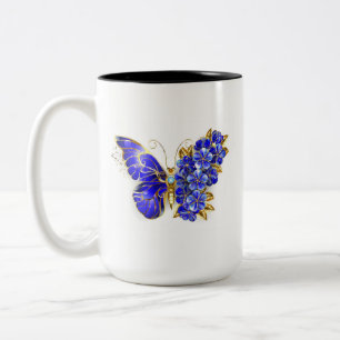 Caneca De Café Em Dois Tons Borboleta Safira Flor