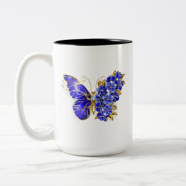 Caneca De Café Em Dois Tons Borboleta Safira Flor (Esquerda)