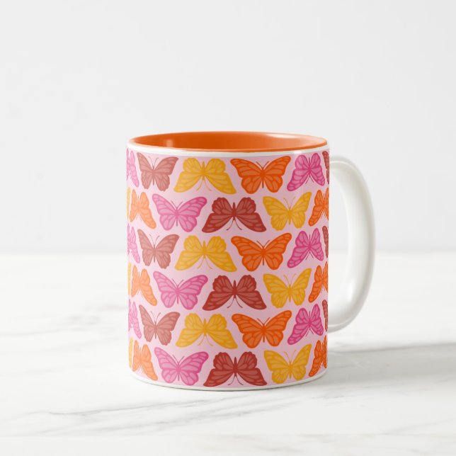 Caneca De Café Em Dois Tons Borboletas (Frente Esquerda)