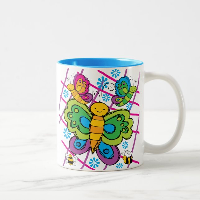 Caneca De Café Em Dois Tons Borboletas (Direita)