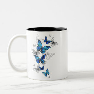 Caneca De Café Em Dois Tons Borboletas Azuis Morpho