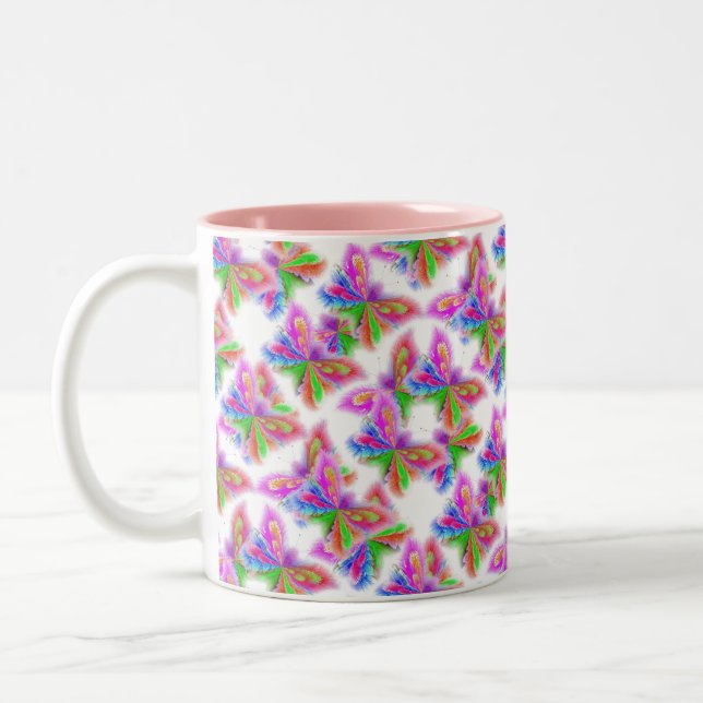 Caneca De Café Em Dois Tons Borboletas de abstrato a rosa (Esquerda)