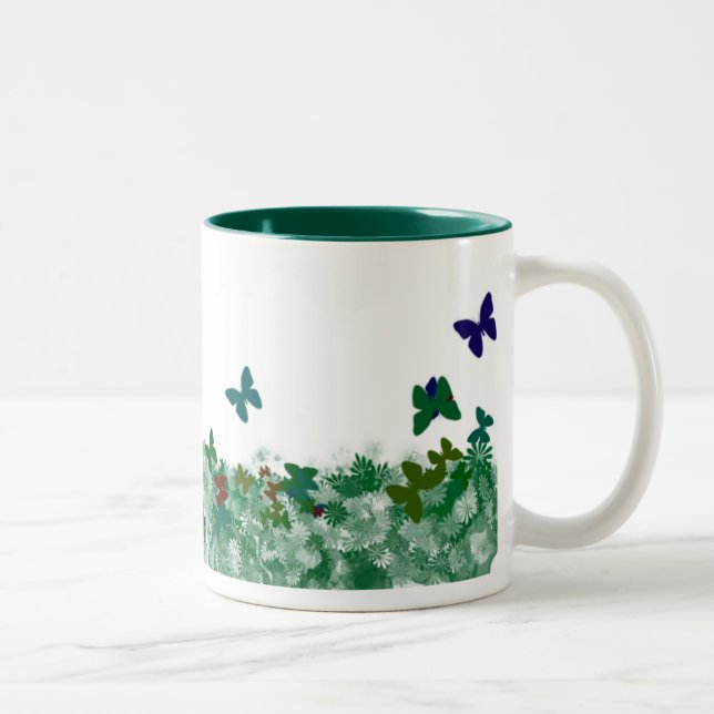 Caneca De Café Em Dois Tons Borboletas e flores (Direita)