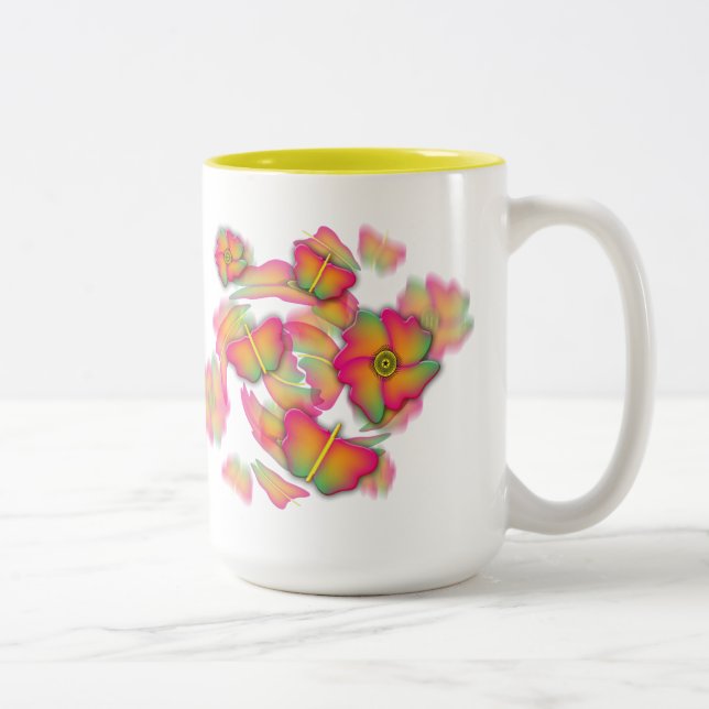 Caneca De Café Em Dois Tons Borboletas e flores (Direita)