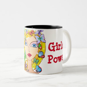 Caneca De Café Em Dois Tons Borboletas e um belo poder feminino