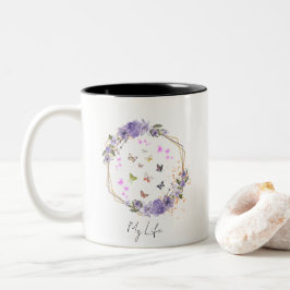 Caneca De Café Em Dois Tons Borboletas Florais De Flor Roxo Padrões Minha Vida