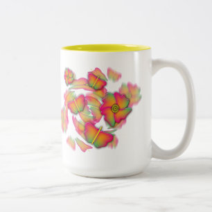 Caneca De Café Em Dois Tons Borboletas & flores