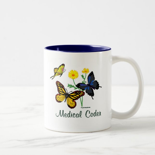 Caneca De Café Em Dois Tons Borboletas médicas do codificador (Direita)