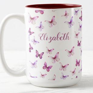 Caneca De Café Em Dois Tons Borboletas Rosa Bonito Nome Personalizado