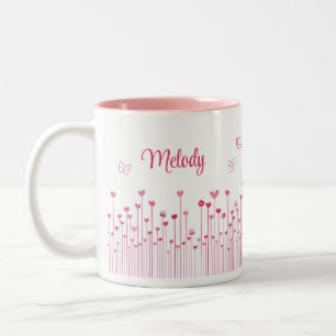 Caneca De Café Em Dois Tons Borboletas rosa Corações e Flores Personalizadas