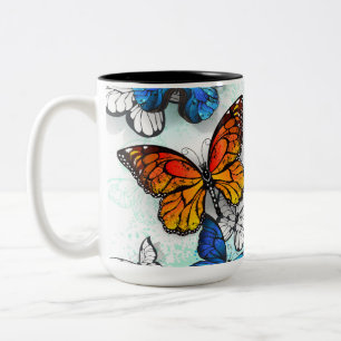 Caneca De Café Em Dois Tons Borboletas voadoras Morpho e Monarca
