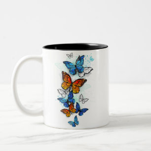 Caneca De Café Em Dois Tons Borboletas voadoras Morpho e Monarca