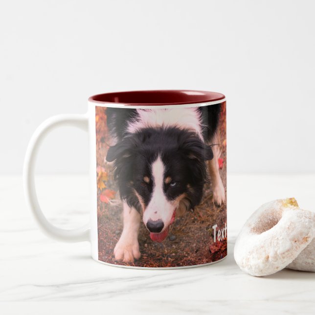 Caneca De Café Em Dois Tons Borda Collie Stare Personalizada (Com Donut)