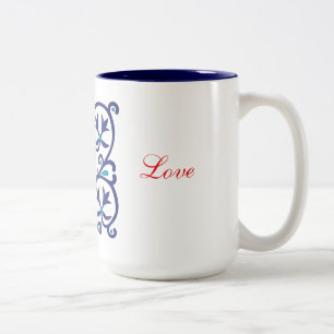 Caneca De Café Em Dois Tons Bordado Azul Folk Húngaro