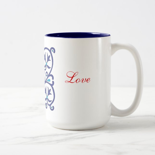 Caneca De Café Em Dois Tons Bordado Azul Folk Húngaro (Direita)