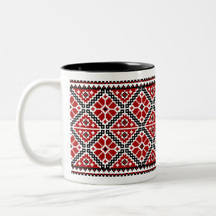 Caneca De Café Em Dois Tons Bordado ucraniano (vyshyvanka), preto