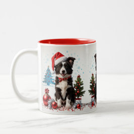 Caneca De Café Em Dois Tons Border Collie Dog Santa Hat Natal Feio