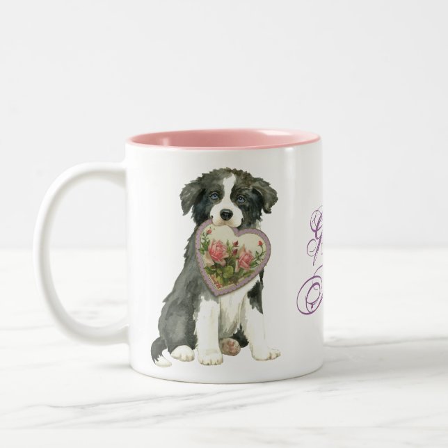 Caneca De Café Em Dois Tons Border Collie Heart Mãe (Esquerda)