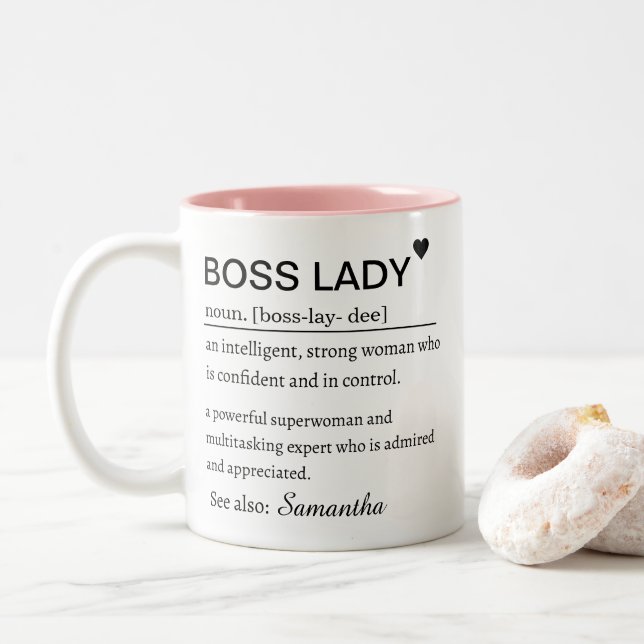 Caneca De Café Em Dois Tons Boss Lady Definition Personalized Name  (Com Donut)