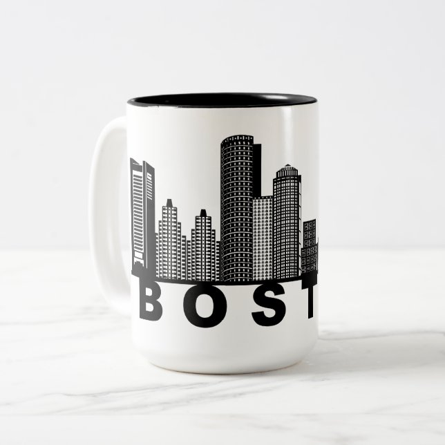 Caneca De Café Em Dois Tons Boston Skyline Silhouette  (Frente Esquerda)