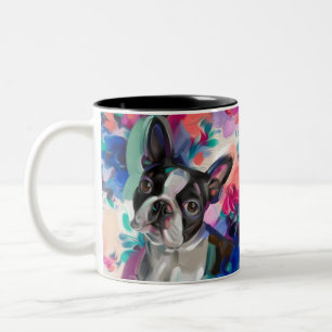 Caneca De Café Em Dois Tons Boston Terrier Art Mug Turquesa