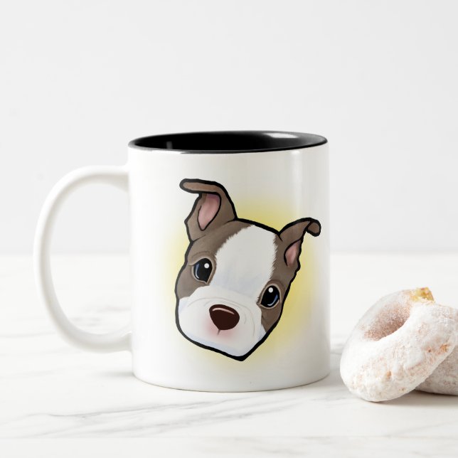 Caneca De Café Em Dois Tons Boston Terrier Puppy (Com Donut)