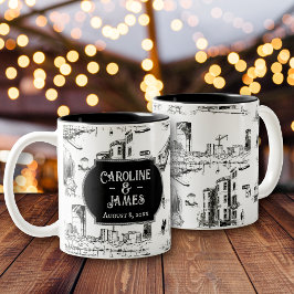 Caneca De Café Em Dois Tons Boston Toile Personalizada Data Casamento Mug