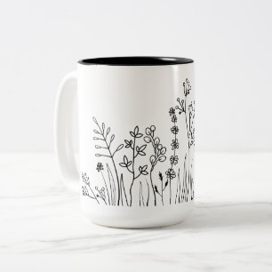 Caneca De Café Em Dois Tons Botânica de linha de tendência moderna minimalista
