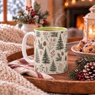 Caneca De Café Em Dois Tons Botânica Florestal de Inverno Rústico